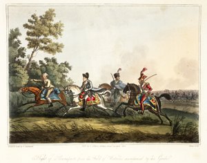 ウォータールーのフィールドからブオナパルトが飛行、ガイド、エングラーラウズ、パブH.コルバーン、1816 作： George Cruikshank